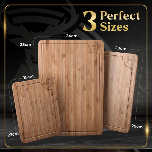 Deer & Oak 3-Piece Bamboo Chopping Board Set (2 Pack), Pre-Oiled Woode 1