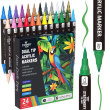 STATIONERY ISLAND Acrylic Paint Pens 24 Colours Paint Markers Dual tip