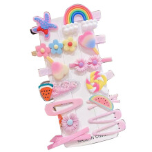 Niedliche Tierhaarspangen, Kawaii-Haarspangen für Mädchen, hochwertige Haarspangen aus Kunstharz mit Blumen-, Regenbogen- und Süßigkeitenmotiven,