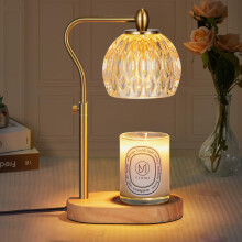 Candle Warmer Lamp with Timer and Dimmer, Height Adjustable Flameless Scented Warmer with 2x50W Bulbs for Home Decor Gold
