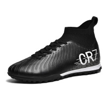 (WJS-222-D-Black, 44) Men's HIgh-Top Best Quality Soccer Shoes Professional Training Durable Football boots Outdoor Grass Anti-Slip Soccer Shoes