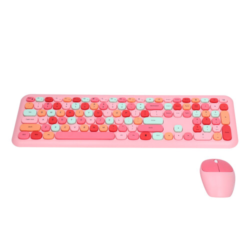 Wireless Keyboard Mouse Combo 2.4G Pink, 1200 DPI, Multi-Color
