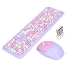 Wireless Retro Color Keyboard Mouse Combo 2.4G Mute Purple