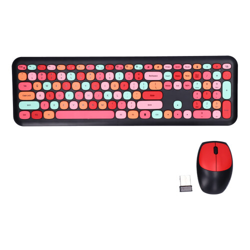 Wireless 2.4G Retro Color Keyboard & Mouse Combo, 1200 DPI 1