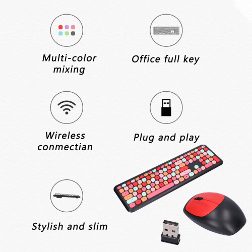 Wireless 2.4G Retro Color Keyboard & Mouse Combo, 1200 DPI 2