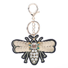 Portachiavi alla moda con ciondolo a forma di ape, portachiavi placcato oro con strass e cristalli, portachiavi scintillante con paillettes, design