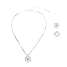 Elegante conjunto de collar con colgante, conjunto de pendientes con circonita cúbica tipo halo, conjunto de joyería nupcial de cristal, joyería