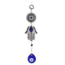 Nazar Bead Amulet With Hamsa Hand Wall Ornament Metal Evil Eye Decoration Turkish Style Home Protection Blessing Charm In Blue Featuring Floral