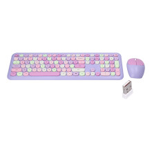 Wireless Retro Multi-Color Keyboard & Mouse Combo, 1200 DPI, Purple