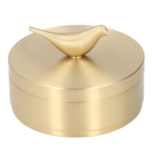 Scrumieră aurie cu capac pentru casă și birou, scrumieră decorativă rezistentă la vânt din alamă robustă cu statuie de pasăre, design