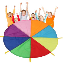 Kids Play Parachute with Handles, Rainbow Outdoor Group Game for Gym Class, 3m Eight Colors