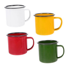 Enamel Coffee and Tea Mugs Set Retro 4Pcs, White Red Yellow Green, Sturdy Household Cups for Office and Home