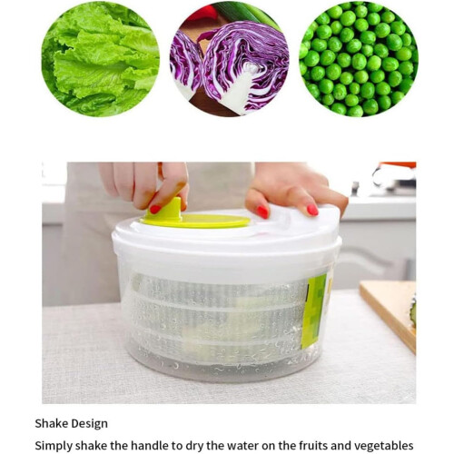 Salad Spinner Large Capacity Double Layer Vegetable Dryer with Quick Moisture Removal White Green 2