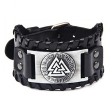 Bracelet gothique en cuir PU noir, manchette avec arbre de vie, bracelet viking, amulette nordique, taille ajustable, design rétro, style celtique