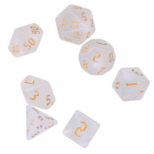 Ensemble de 7 dés polyédriques en acrylique blanc - RPG
