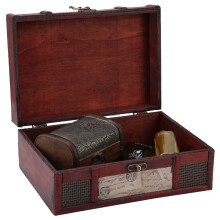 Baú do Tesouro para Bijuterias, Design Antigo, Caixa de Armazenamento Vintage em Madeira, Recipiente Decorativo para Guardar Objetos, Material de