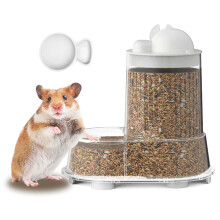 Food and Water Hamster Bowl Automatic Food Dispenser With Transparent Detachable Water Tank White For Gerbils Mice