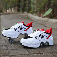 2 In 1 Skate Roller Shoes For Adults White With Red Stitching, Outdoor Wheel Shoes, EUR37 Red