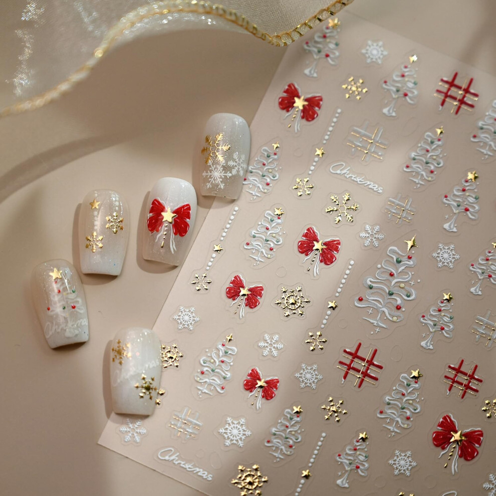 Christmas Nail Stickers 5D Embossed Snowflake and Xmas Tree SelfAdhesive Holiday Nail Art Decals
