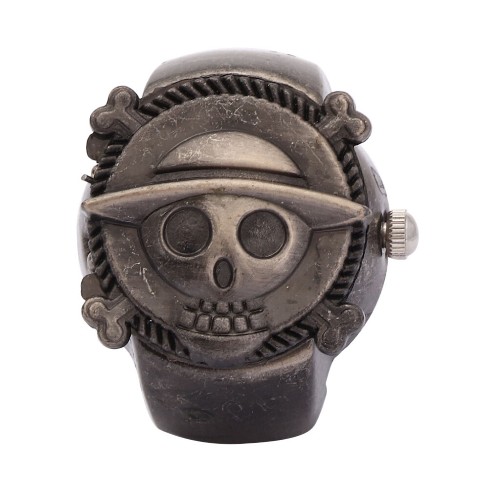 Clamshell Finger Watch Punk Skull Design Open Lid Quartz Timepiece Stretchy Strap Sturdy And Durable For All Sizes 9176269990145