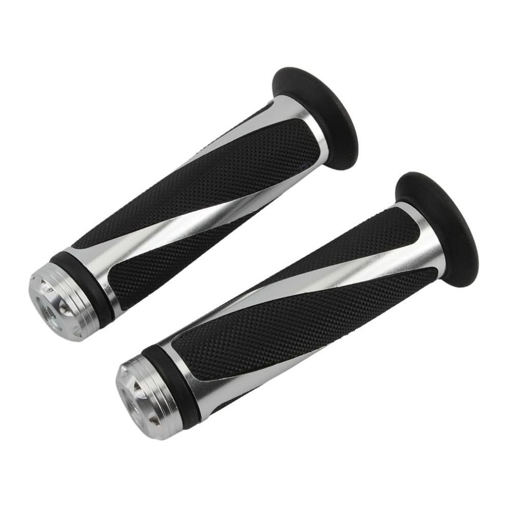 7/8' Cnc Handlebar Rubber Grips, 22Mm Aluminum Throttle Grip, For Motorcycle Scooter Atv Quad Dirt Pit, Silver 9187378561867
