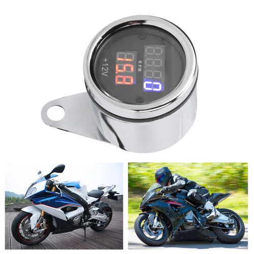Motorcycle 3 in 1 Tachometer Speedometer LCD Display 12V Iron 2