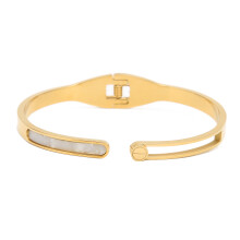 Bracelet jonc en acier titane avec fermoir à charnière et crochet, orné de strass, finition polie brillante, élégant et léger.