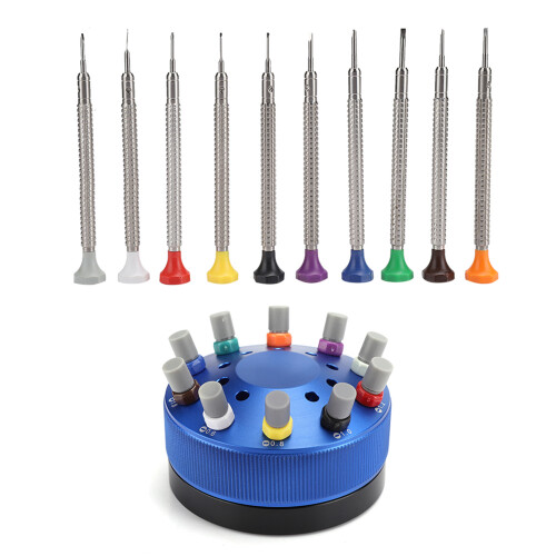 Precision Watch Screwdriver Set Watchmakers Tools Flat Blade Slotted Screwdriver With Rotating Stand Extra Drivers Multi Functional Watchmaker