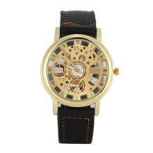 Self-Winding Wristwatch Hollow Design For Men, Luminous Automatic Watch With Leather Strap Waterproof Mechanical Skeleton Watch Suitable For Business