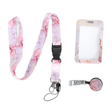Lanières tendance pour badges d'identification, porte-badge rétractable mignon avec lanière détachable, porte-clés à motif marbre, clip