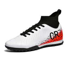 (WJS-222-D-White, 39) Men's HIgh-Top Best Quality Soccer Shoes Professional Training Durable Football boots Outdoor Grass Anti-Slip Soccer Shoes