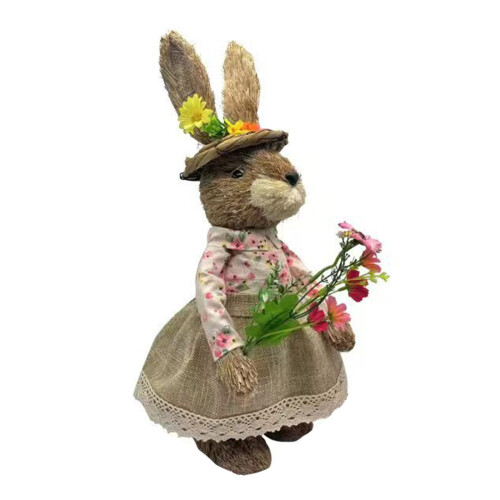 Handgewebte Hasenfigur aus Gras, Osterhasenfigur, Ornament-48cm