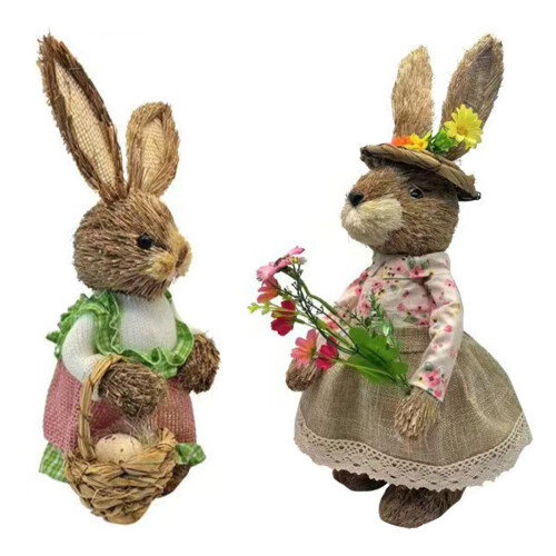 Handgewebte Hasenfigur aus Gras, Osterhasenfigur, Ornament-33cm 1