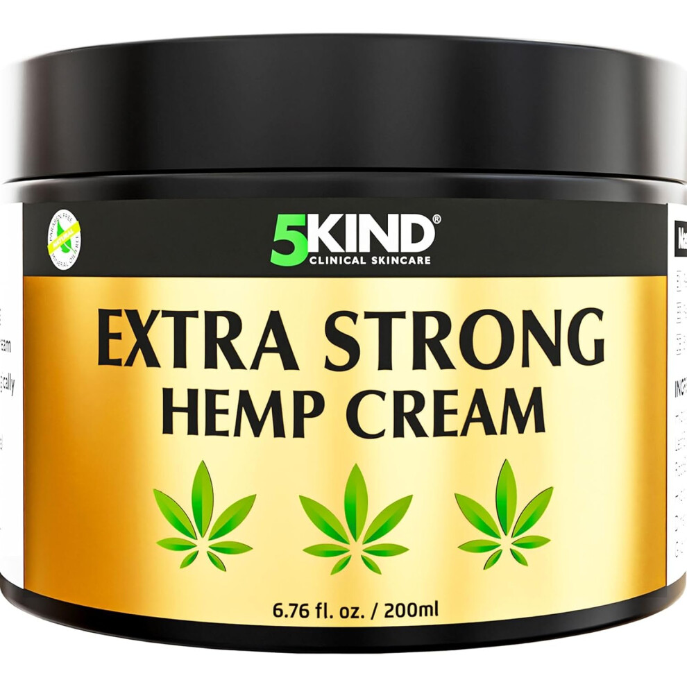 5Kind Cream Extra Strong Hemp 200Ml - High Strength Hemp Oil And Arnica - For Massaging Joints & Muscles, Lower Back, Feet, Knees, Neck