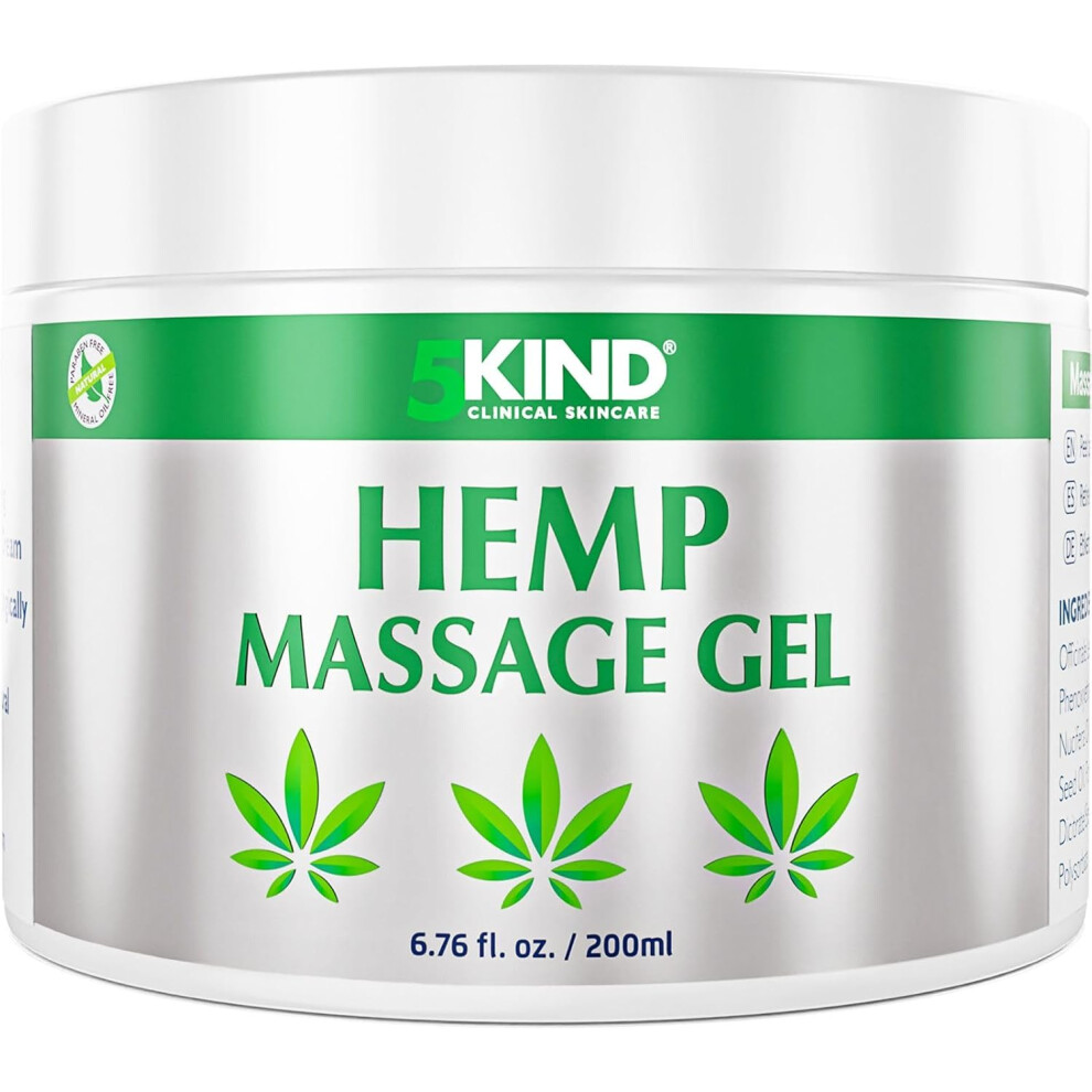 5Kind Hemp Active Gel 200Ml - High Strength Formula - Natural Cooling Massage For Back, Muscles, Feet, Knees, Neck & Shoulders