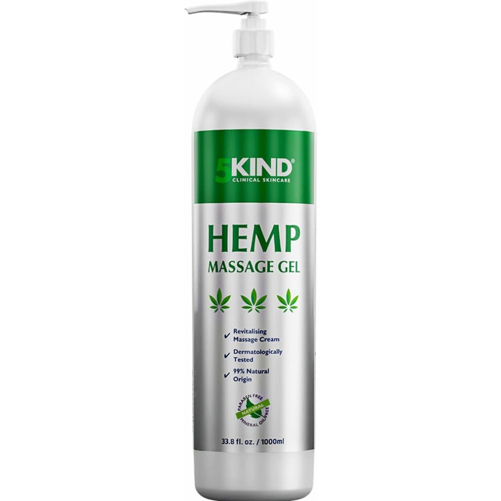 5Kind Hemp Active Gel 1000Ml - High Strength - Natural Hemp Massage For Back, Muscles, Feet, Knees, Neck & Shoulders