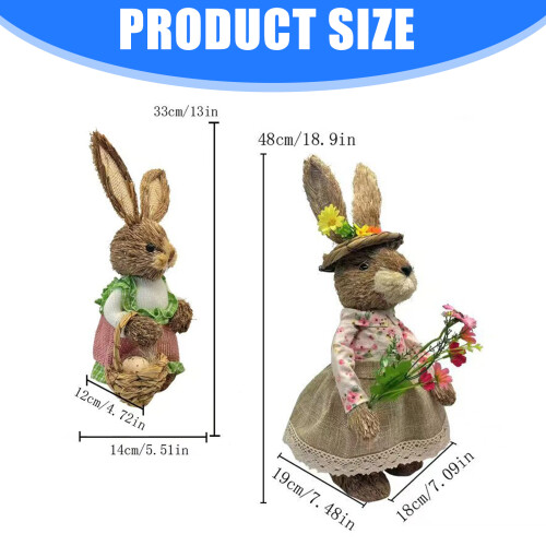 Handgewebte Hasenfigur aus Gras, Osterhasenfigur, Ornament-48cm 2