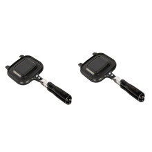 Sandwich Skillet 2Piece Set, DoubleSided Aluminum Alloy Pan, Pancake and Burger Press, Portable BBQ Grill Pan, Black