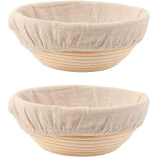 9 Inch Round Bread Proofing Basket Set of 2, Natural Rattan Banneton with Washable Liners for Artisan Sourdough