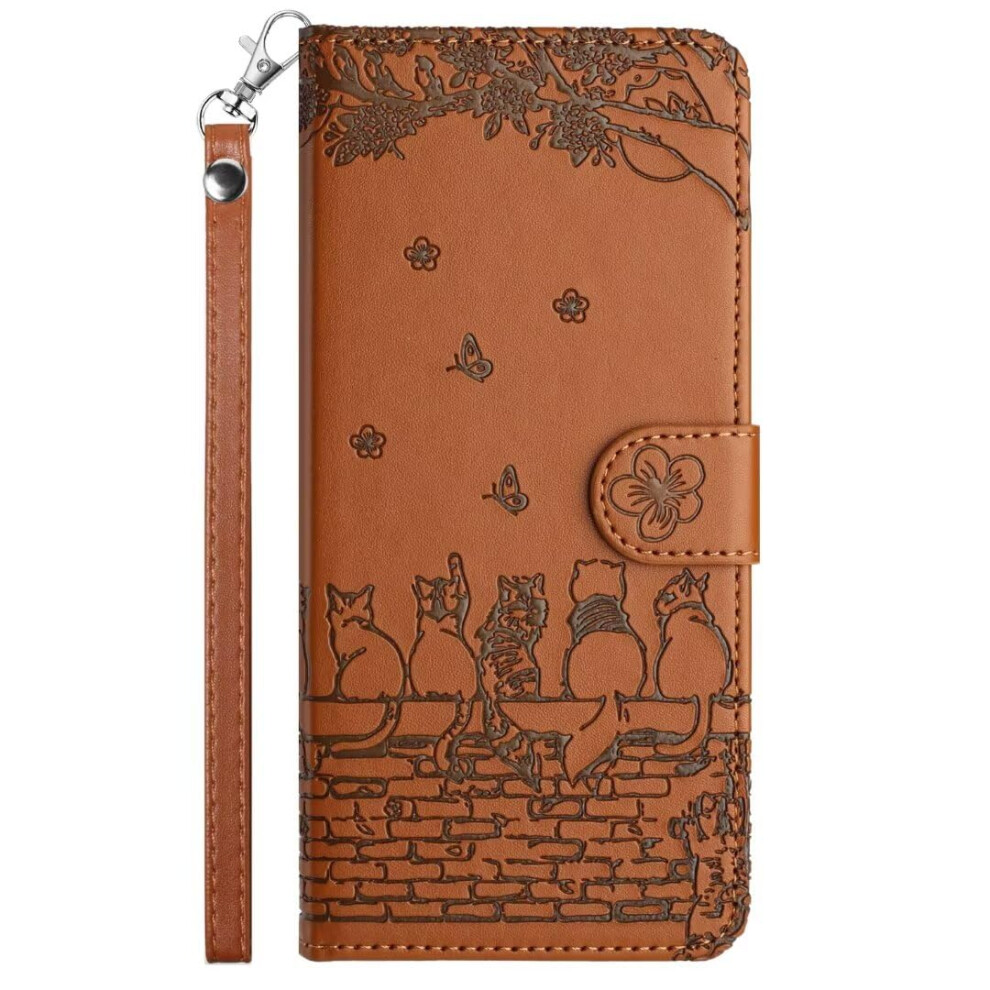 Case For Samsung Galaxy S24 Shockproof Leather Wallet Folio Cat Embossed Card Slots Kickstand Magnetic Closure Brown 9347817787511