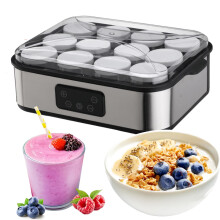 Yogurt Maker Machine 8/12 Glass Jars, LCD Display, Stainless Steel, Adjustable Temp & 36Hour Timer, 12Cup Capacity