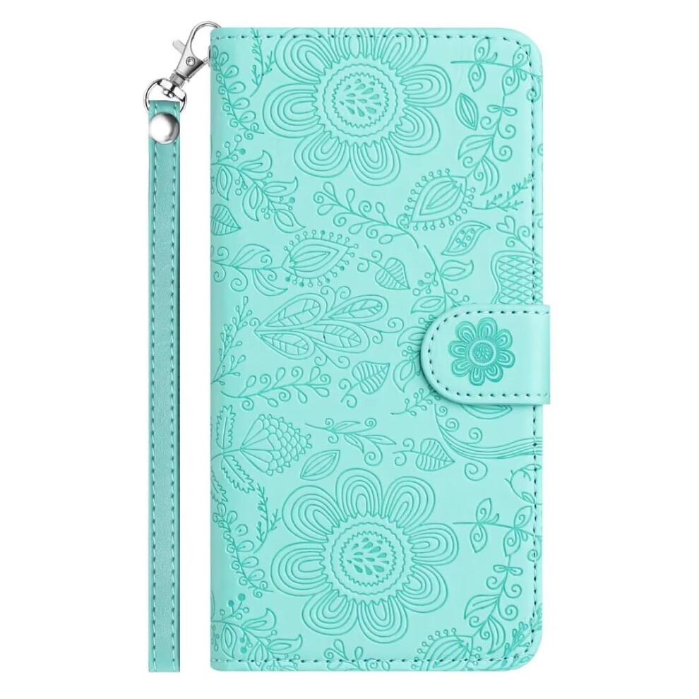Samsung Galaxy S23 Case Embossed Flower Leaf Leather Shockproof Soft Tpu Bumper Wallet Stand Card Slot Green 9382693539106