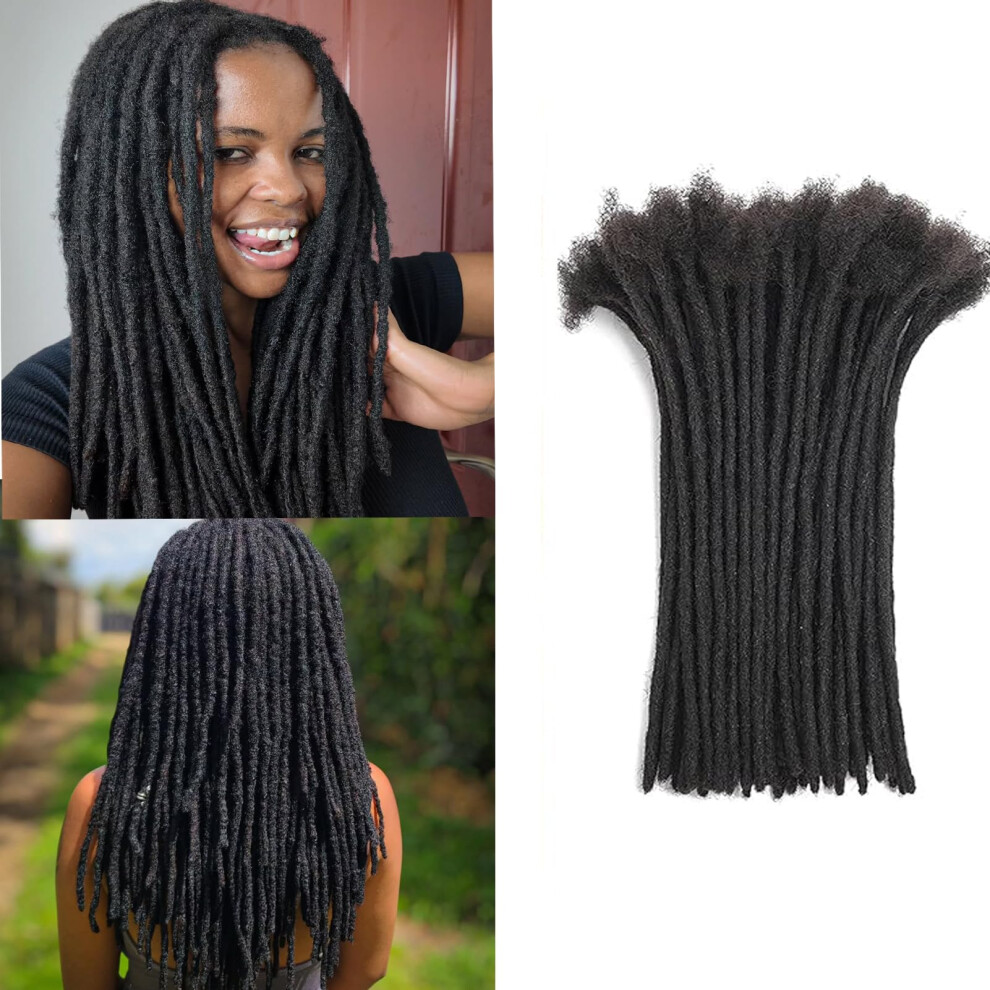 Unisex Black 6 Inch Human Hair Dreadlock Extensions 0.6Cm Thickness Natural Handmade Permanent Loc Extensions