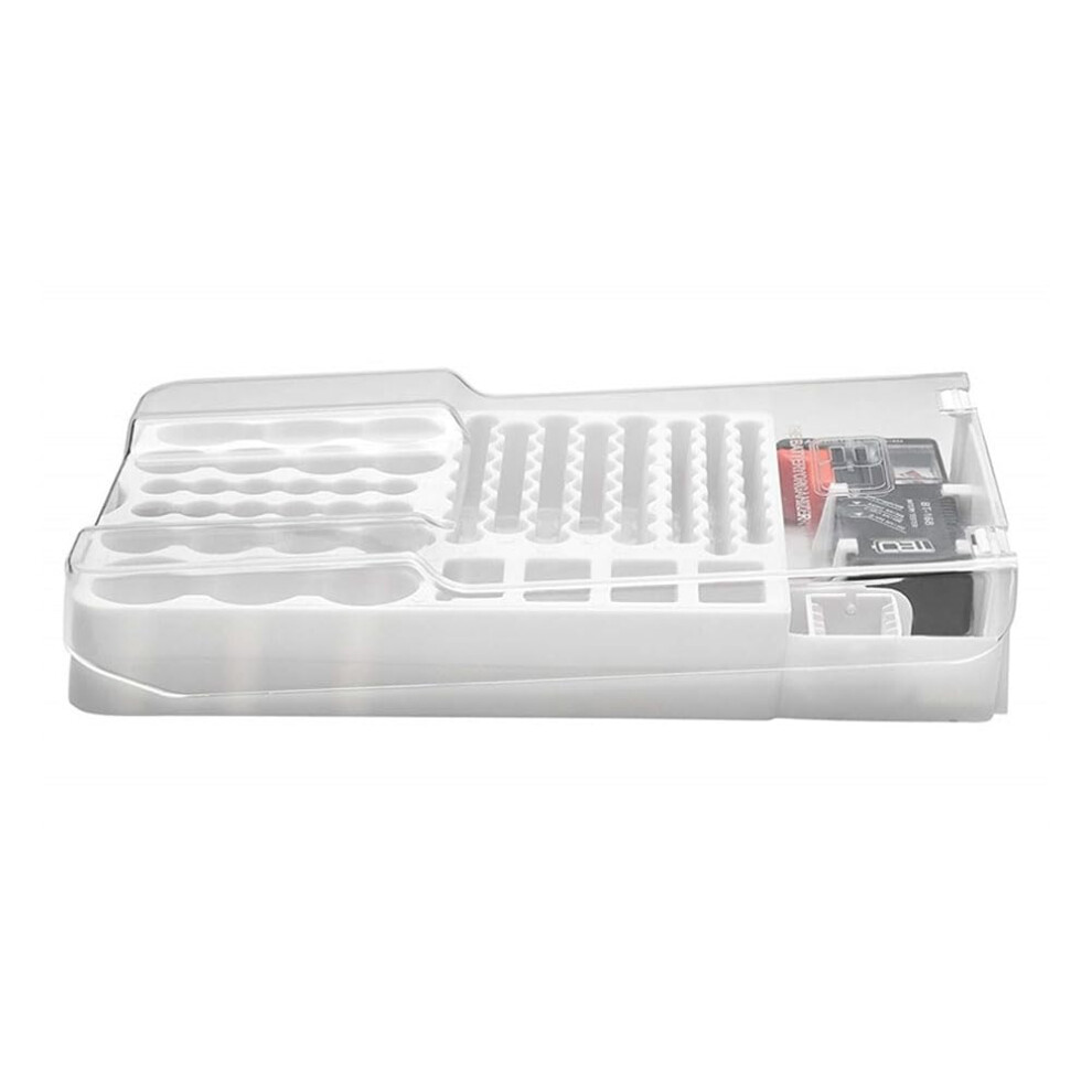 Battery Organizer With Tester, Holds 93 Aa Aaa C D 9V Batteries, Wall Mountable Storage Case, White 9174973610021
