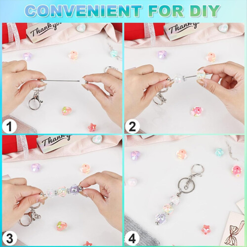 12 Set Beadable Keychain Making Kit Metal Beaded K 2