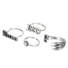 Bagues punk ouvertes et ajustables, bagues de phalange argentées en forme de serpent, bagues empilables à motif reptile avec inscription