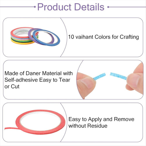 10 Rolls 1/8in Colorful Whiteboard Thin Tape Pinst 1