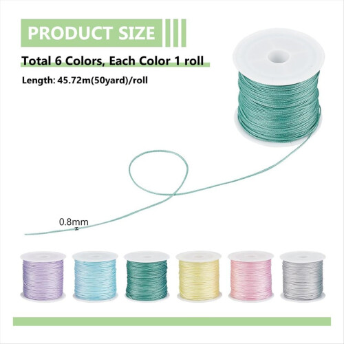 300 Yards 0.8mm Nylon String for Bracelets, 6 Colo 2