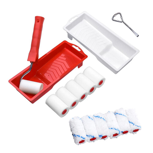 16Pcs 2 Inch Small Paint Roller with Trays, House 1