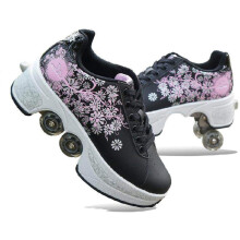 Roller Skates, 2-in-1 Multi-Purpose Quad Roller Skates Boots for Women and Kids, Size 37, Adjustable Wheel Sneakers